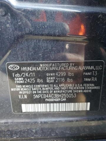 5NPEB4AC3BH255053 - 2011 HYUNDAI SONATA GLS BLACK photo 12