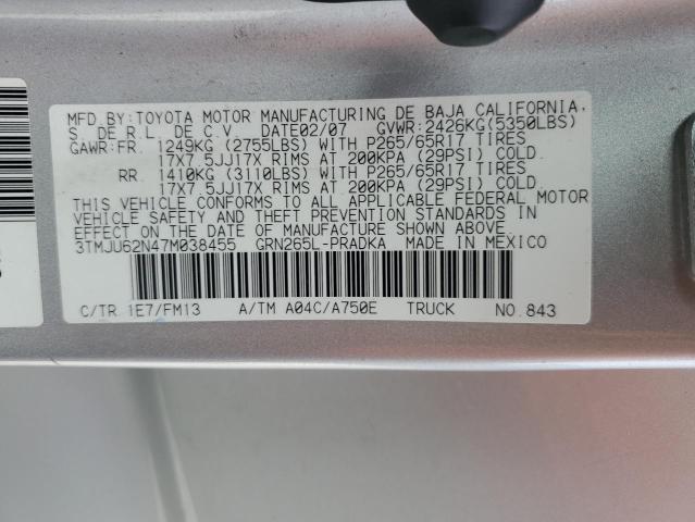 3TMJU62N47M038455 - 2007 TOYOTA TACOMA DOUBLE CAB PRERUNNER SILVER photo 13