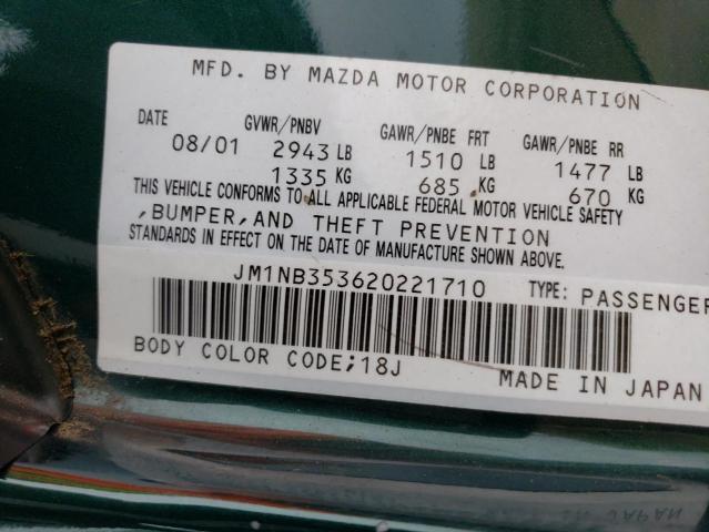 JM1NB353620221710 - 2002 MAZDA MX-5 MIATA BASE GREEN photo 12