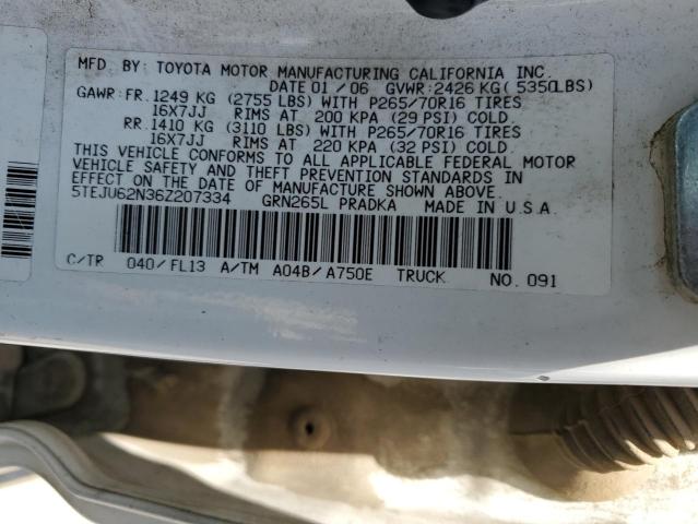 5TEJU62N36Z207334 - 2006 TOYOTA TACOMA DOUBLE CAB PRERUNNER WHITE photo 12
