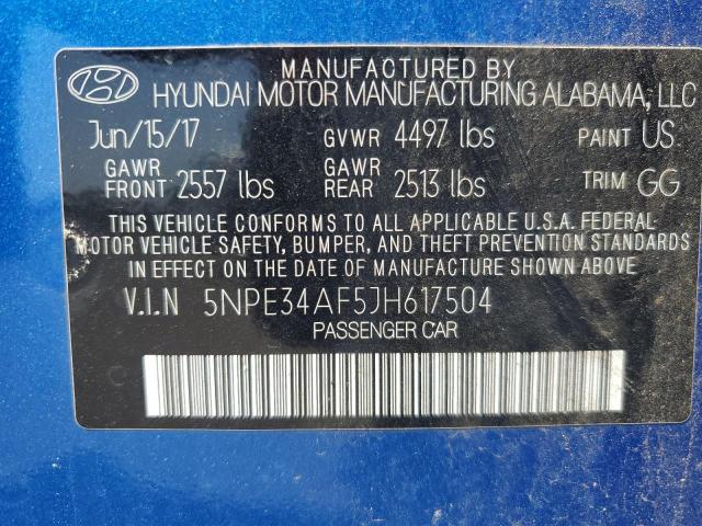 5NPE34AF5JH617504 - 2018 HYUNDAI SONATA SPORT BLUE photo 12