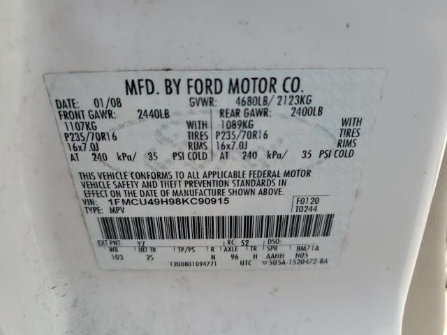 1FMCU49H98KC90915 - 2008 FORD ESCAPE HEV WHITE photo 12