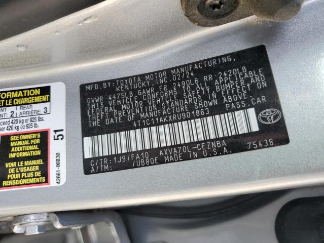 4T1C11AKXRU901863 - 2024 TOYOTA CAMRY LE SILVER photo 12