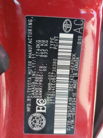 2T1BU4EE0BC730380 - 2011 TOYOTA COROLLA BASE 红色 照片 12