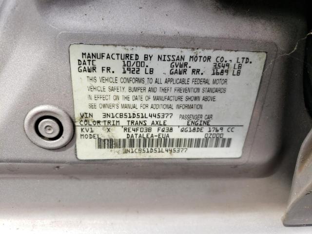 3N1CB51D51L445377 - 2001 NISSAN SENTRA XE CREAM photo 12