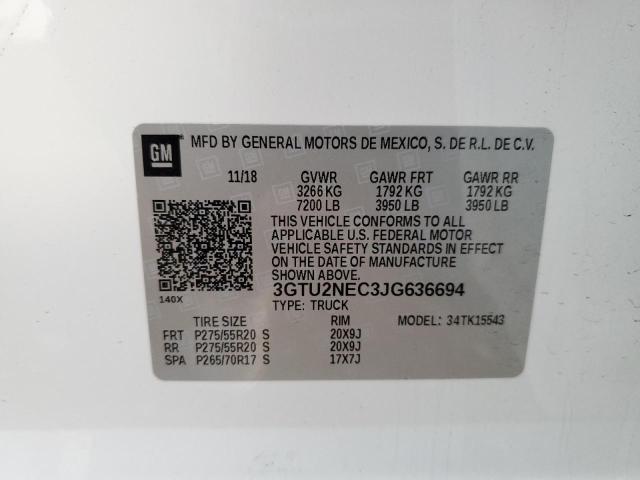 3GTU2NEC3JG636694 - 2018 GMC SIERRA K1500 SLT WHITE photo 12