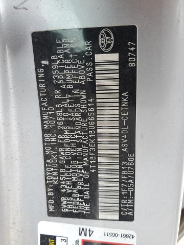 4T1BF3EK1BU665614 - 2011 TOYOTA CAMRY BASE 银色 照片 12