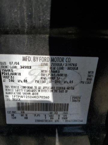 1FTPW12524KD70260 - 2004 FORD F150 SUPERCREW BLACK photo 12