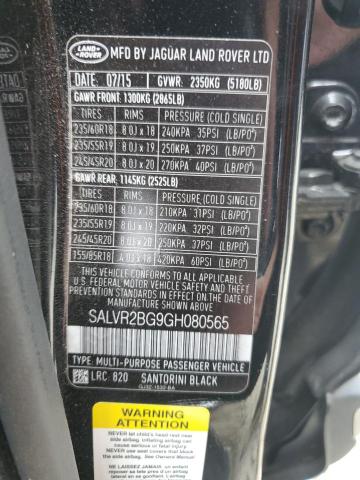 SALVR2BG9GH080565 - 2016 LAND ROVER RANGE ROVE HSE BLACK photo 13