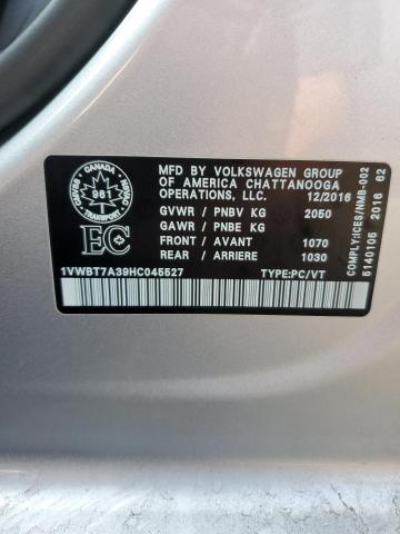 1VWBT7A39HC045527 - 2017 VOLKSWAGEN PASSAT SE 银色 照片 12