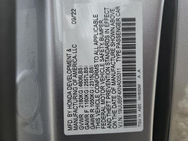 19UUB5F4XNA005311 - 2022 ACURA TLX TECHNOLOGY ვერცხლისფერი ფოტო 13