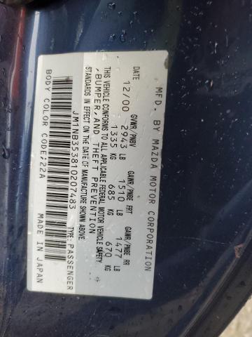 JM1NB353810207483 - 2001 MAZDA MX-5 MIATA BASE BLUE photo 13
