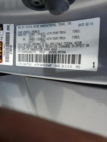 5TFCZ5AN4GX022773 - 2016 TOYOTA TACOMA DOUBLE CAB SILVER photo 12