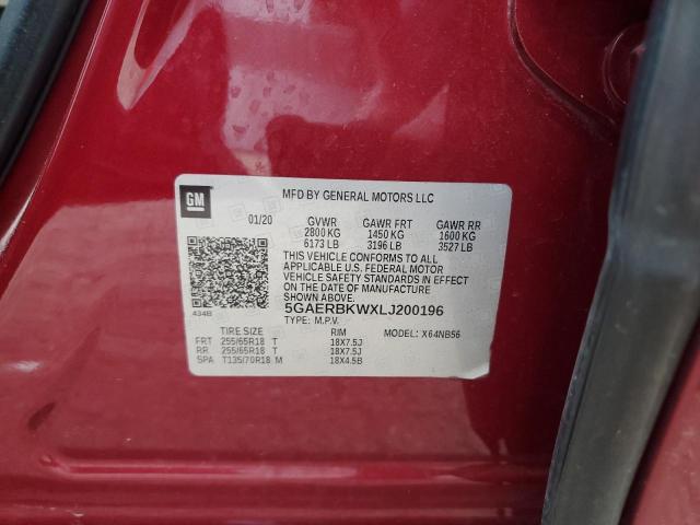 5GAERBKWXLJ200196 - 2020 BUICK ENCLAVE ESSENCE ბურგუნდია ფოტო 13