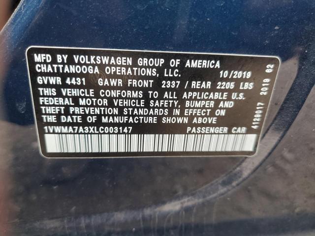 1VWMA7A3XLC003147 - 2020 VOLKSWAGEN PASSAT R-LINE ლურჯი ფოტო 12