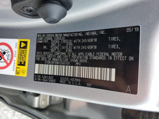 5TDKZRFH0KS566109 - 2019 TOYOTA HIGHLANDER SE SILVER photo 13