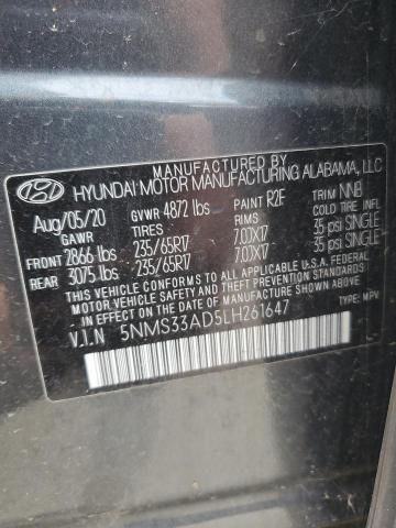 5NMS33AD5LH261647 - 2020 HYUNDAI SANTA FE SEL Gri fotoğraf 13
