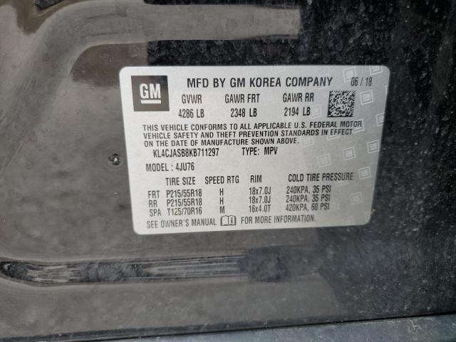 KL4CJASB8KB711297 - 2019 BUICK ENCORE PREFERRED შავი ფოტო 13