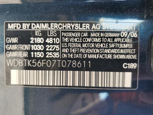 WDBTK56F07T078611 - 2007 MERCEDES-BENZ CLK 350 BLUE photo 12