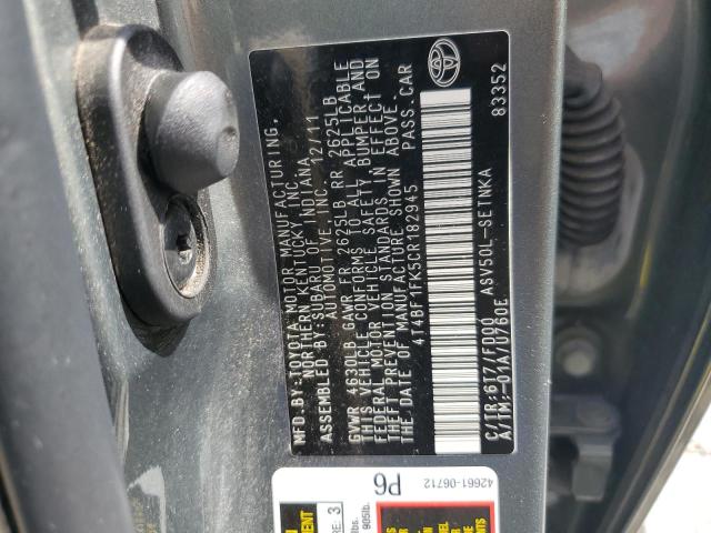 4T4BF1FK5CR182945 - 2012 TOYOTA CAMRY BASE GREEN photo 13