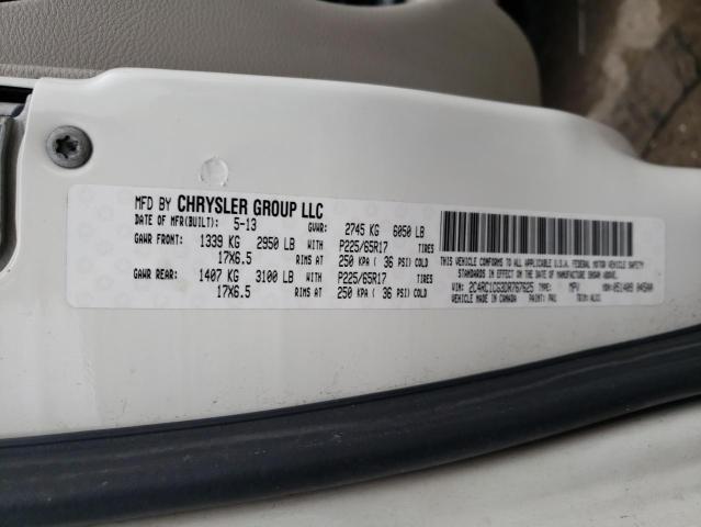 2C4RC1CG3DR767625 - 2013 CHRYSLER TOWN & COU TOURING L WHITE photo 12