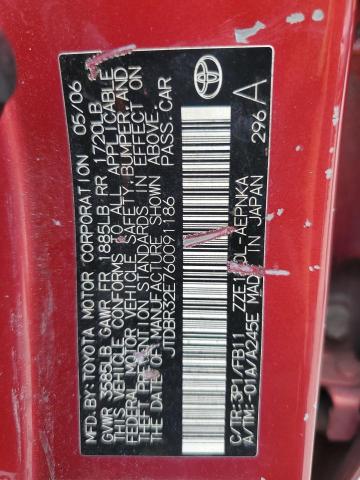 JTDBR32E760091186 - 2006 TOYOTA COROLLA CE 红色 照片 12