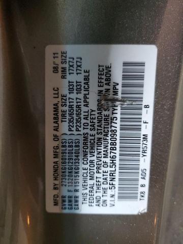 5FNRL5H67BB098775 - 2011 HONDA ODYSSEY EXL GOLD photo 13