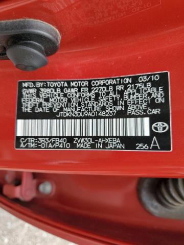 JTDKN3DU9A0148237 - 2010 TOYOTA PRIUS RED photo 12