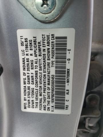 19XFB2F80CE002453 - 2012 HONDA CIVIC EX SILVER photo 12