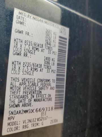 5N1AR2MM5DC669318 - 2013 NISSAN PATHFINDER S 蓝色 照片 12