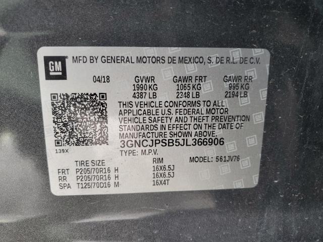 3GNCJPSB5JL366906 - 2018 CHEVROLET TRAX 1LT CHARCOAL photo 14