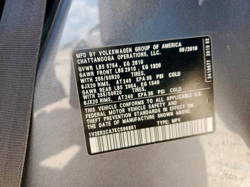 1V2ER2CA7KC596851 - 2019 VOLKSWAGEN ATLAS SEL Gris photo 14