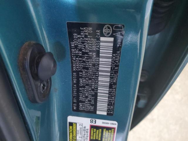 2T1BU4EE4AC297886 - 2010 TOYOTA COROLLA BASE 绿色 照片 12