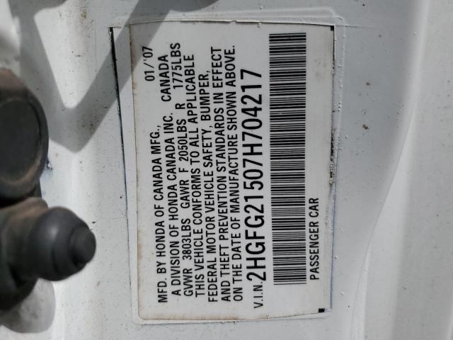 2HGFG21507H704217 - 2007 HONDA CIVIC SI WHITE photo 12
