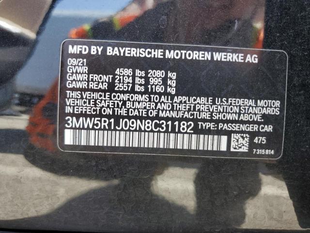 3MW5R1J09N8C31182 - 2022 BMW 330I BLACK photo 12