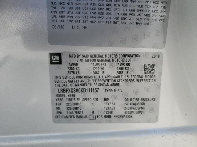 LRBFXCSA6KD111157 - 2019 BUICK ENVISION ESSENCE SILVER photo 12