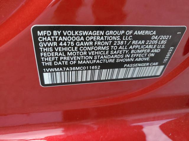 1VWMA7A36MC011652 - 2021 VOLKSWAGEN PASSAT R-LINE Qırmızı foto 12