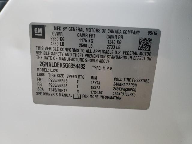 2GNALDEK6G6354482 - 2016 CHEVROLET EQUINOX LTZ WHITE photo 10