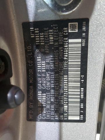 JHMFC1F72JX038686 - 2018 HONDA CIVIC EXL SILVER photo 12