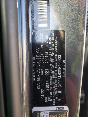 3KPF54AD8NE486933 - 2022 KIA FORTE GT LINE GRAY photo 10