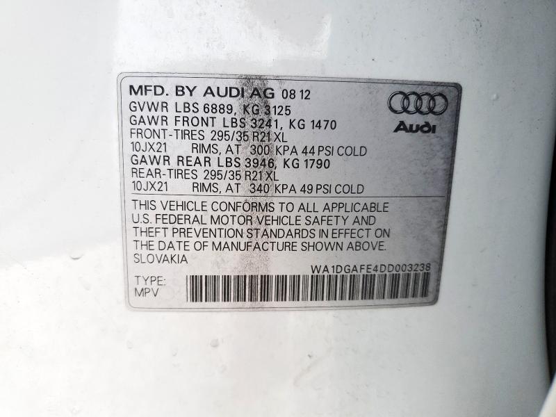 WA1DGAFE4DD003238 - 2013 AUDI Q7 PRESTIGE Білий фото 13