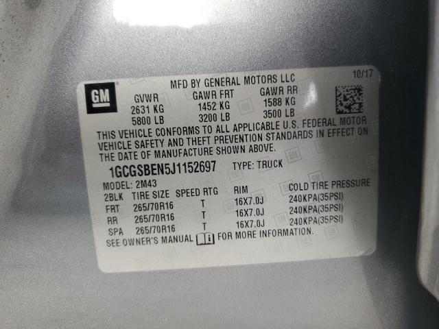 1GCGSBEN5J1152697 - 2018 CHEVROLET COLORADO GRAY photo 12