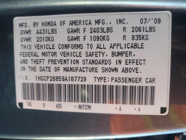 1HGCP26859A187729 - 2009 HONDA ACCORD EXL GRAY photo 13