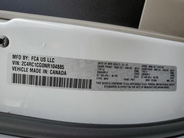 2C4RC1CG0NR104885 - 2022 CHRYSLER VOYAGER LX WHITE photo 10