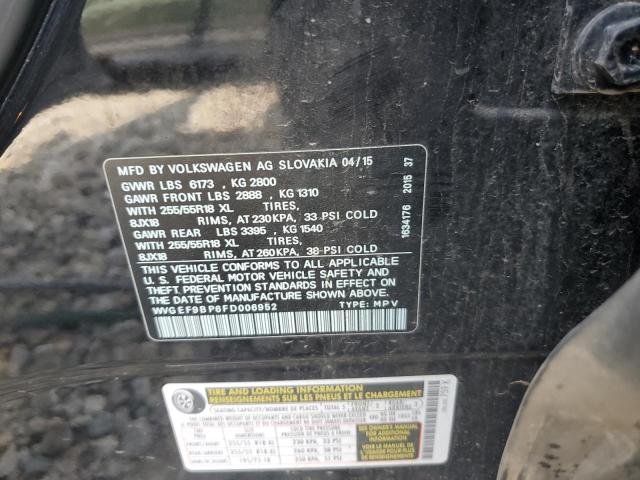 WVGEF9BP6FD006952 - 2015 VOLKSWAGEN TOUAREG V6 BLACK photo 13