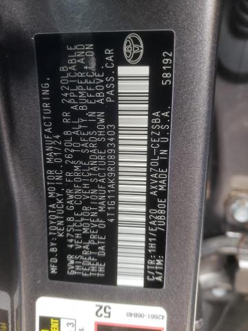 4T1G11AK9RU893403 - 2024 TOYOTA CAMRY SE NIGHT SHADE GRAY photo 13