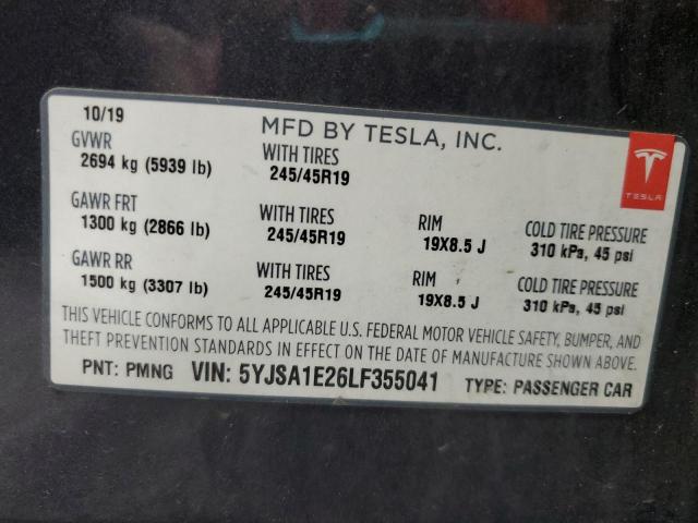 5YJSA1E26LF355041 - 2020 TESLA MODEL S Gris foto 12