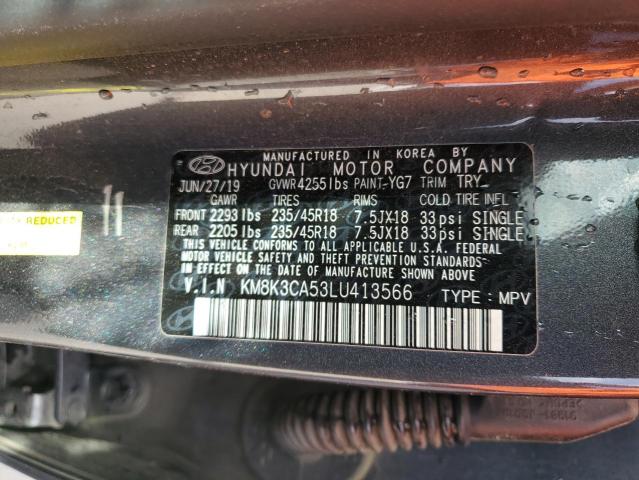 KM8K3CA53LU413566 - 2020 HYUNDAI KONA LIMITED GRAY photo 12