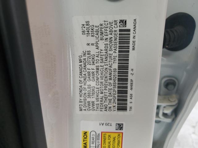 2HGFE2F58SH525169 - 2025 HONDA CIVIC SPORT WHITE photo 12
