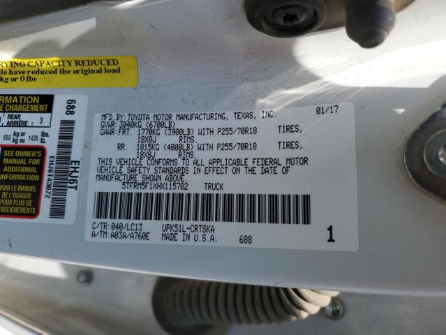 5TFRM5F1XHX115782 - 2017 TOYOTA TUNDRA DOUBLE CAB SR/SR5 WHITE photo 12